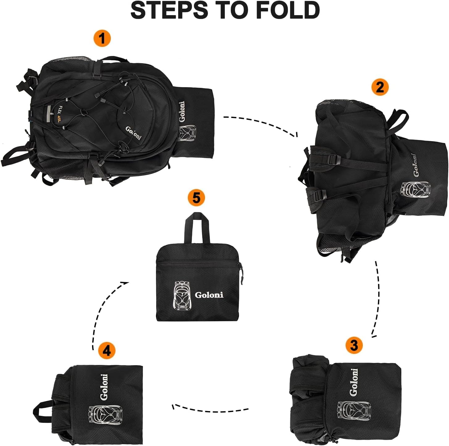Goloni 45L Hiking Backpack Lightweight Foldable, Waterproof Camping Backpack with Rain Cover &amp; Hiking Pole Mat Carrying System, Ergonomic Water Resistant Daypack for Trekking Travel Men Women,Black : Sports &amp; Outdoors thumbnail 5