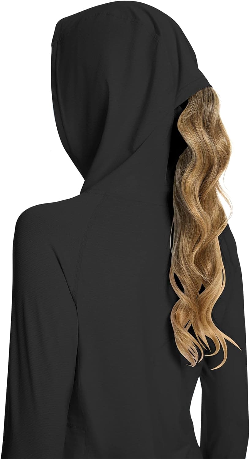 Bashafo Womens Workout Tops Quick Dry Long Sleeve UV Protection Shirts Lightweight Running Outdoor Hoodie (Black,S) at Amazon Women’s Clothing store thumbnail 4
