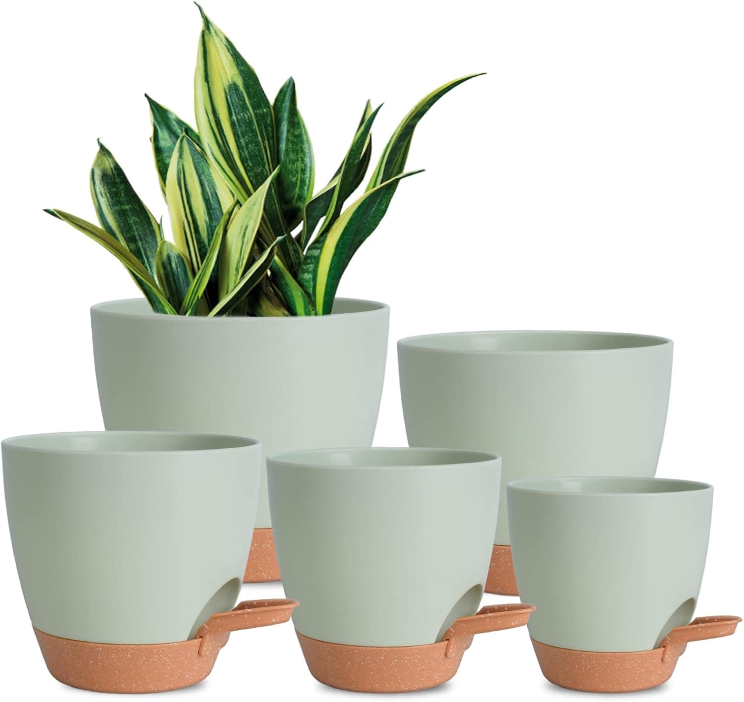 Vanslogreen Plant Pots Indoor 7/6.5/6/5.5/5 Inch Self Watering Planters for Indoor Plants with Drainage Hole, Plastic Flower Pots for Succulents, African Violet (Green) : Patio, Lawn &amp; Garden image 1