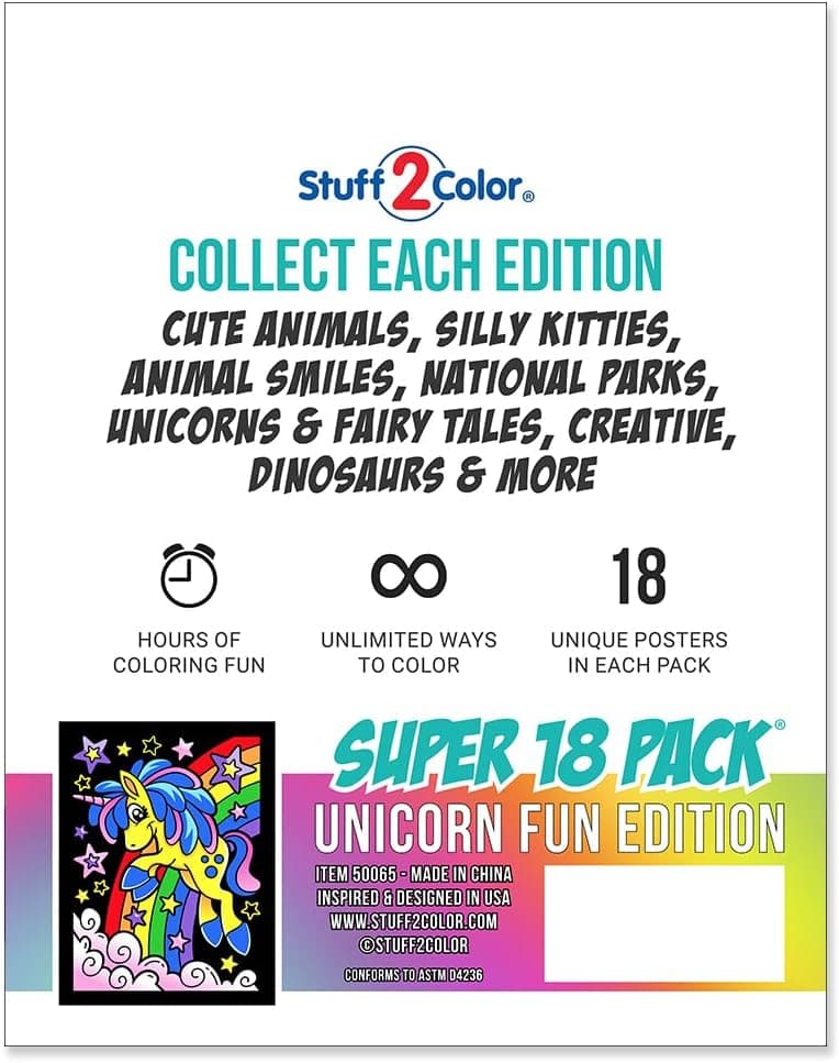Super Pack of 18 Fuzzy Velvet Coloring Posters (Unicorn Fun Edition) - Great for Family Time, Arts and Crafts, Travel, Quiet Time, Sharing, Parties [All Ages: Kids, Girls, Adults, Toddlers, Teens] : Toys &amp; Games thumbnail 5