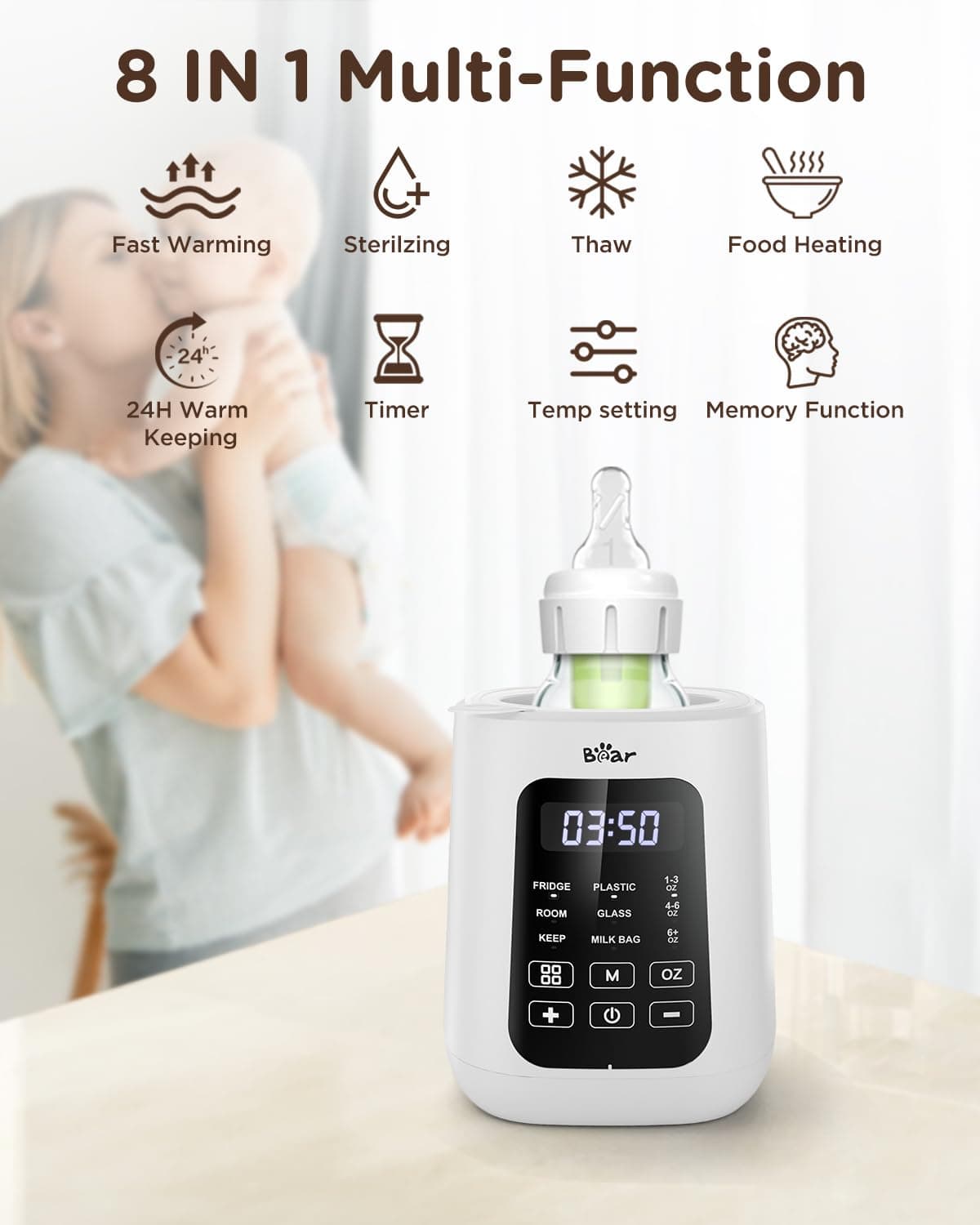 Bear Baby Bottle Warmer, Milk Warmer Breastmilk Bag Formula Fast Warming for New Born Baby Bottles, with Time Temp Control Automatic Shut Off at Home Use : Baby thumbnail 2