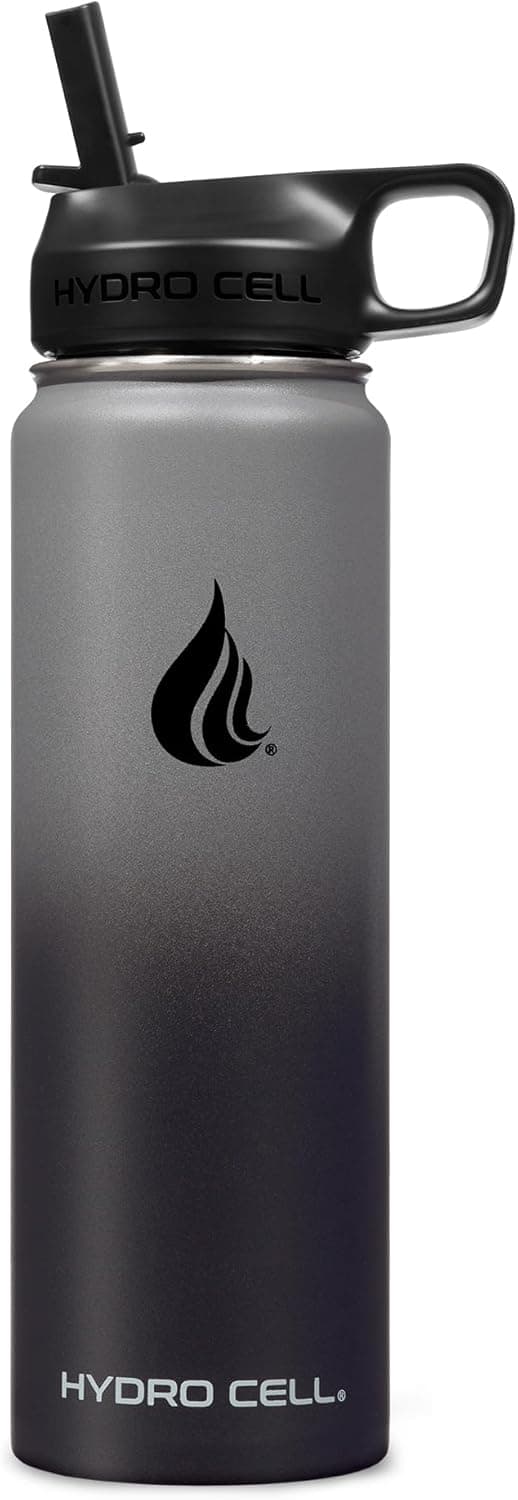 HYDRO CELL Stainless Steel Insulated Water Bottle with Straw - For Cold &amp; Hot Drinks - Metal Vacuum Flask with Screw Cap and Modern Leakproof Sport Thermos for Adults (Graphite/Black 24oz): Home &amp; Kitchen thumbnail 2