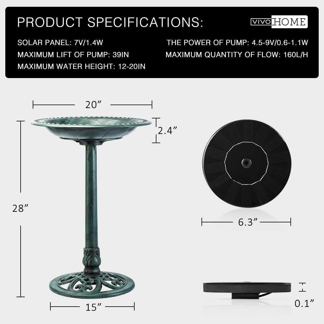 VIVOHOME Solar Bird Bath with Fountain thumbnail 5