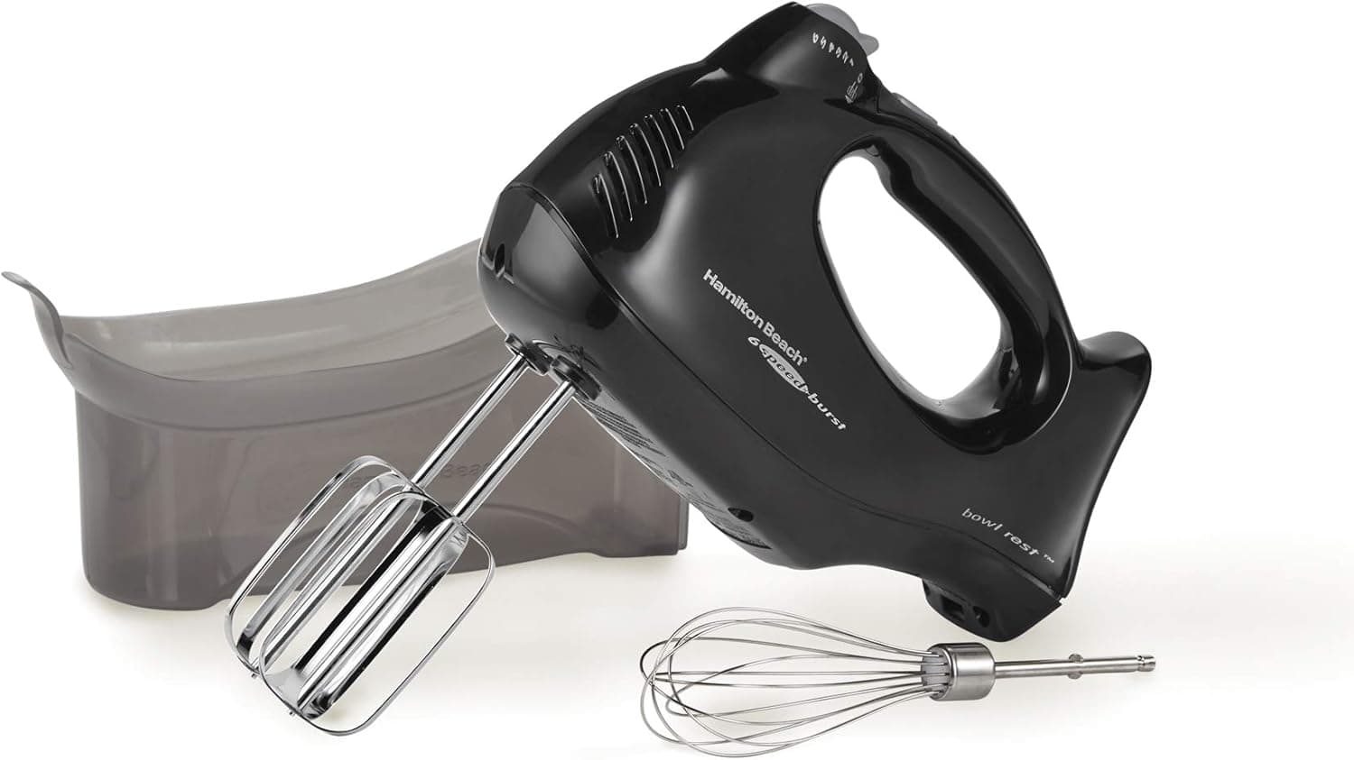 Hamilton Beach Power Deluxe 6-Speed Electric Hand Mixer with Snap-On Storage Case, QuickBurst, Beaters, Whisk, Powerful 250 Watt Motor, Bowl Rest, Black (62692): Home &amp; Kitchen image 1