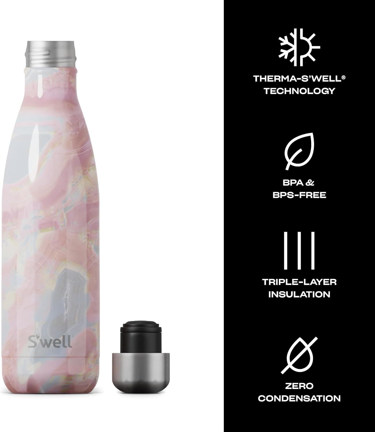 S'well Stainless Steel 17oz Water Bottle in Geode Rose thumbnail 4