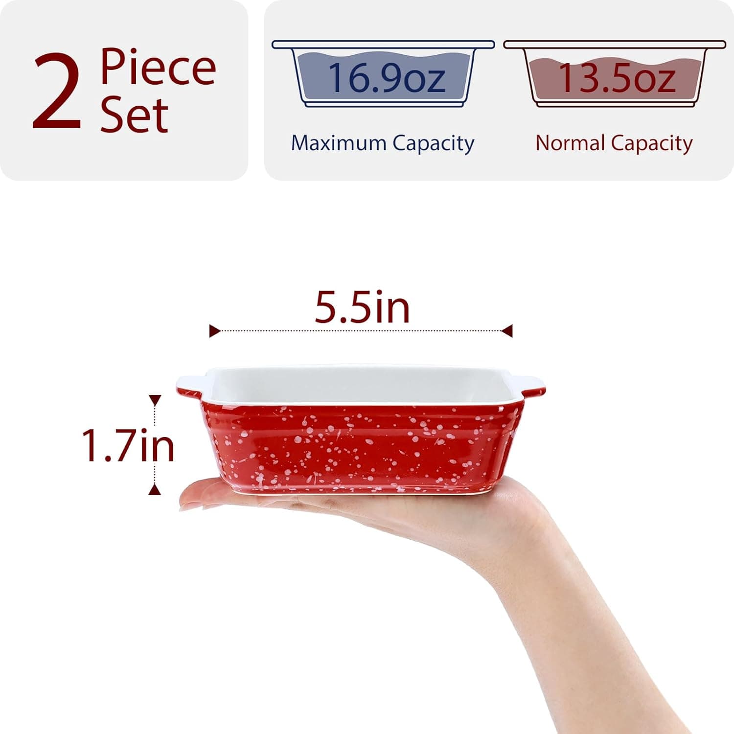 NUTRIUPS 5.5“ Square Ceramic Baking Dish Set, 2-Pack Small Baking Pan 13oz Mini Casserole Dish for 1~2 Baking &amp; Serving (Red&amp;Blue): Home &amp; Kitchen thumbnail 2