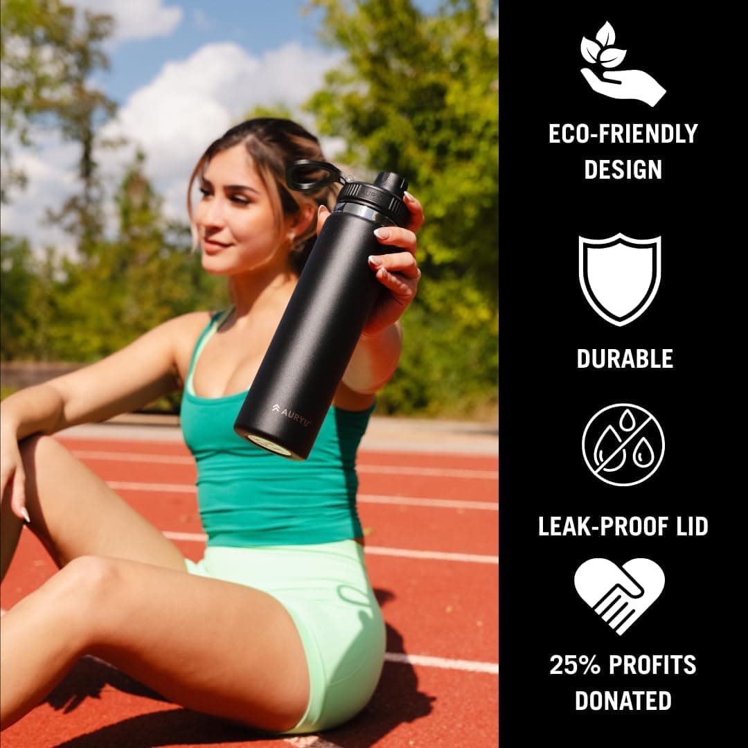 Auryu Black 24oz Triple-Walled Stainless Steel Water Bottle thumbnail 4