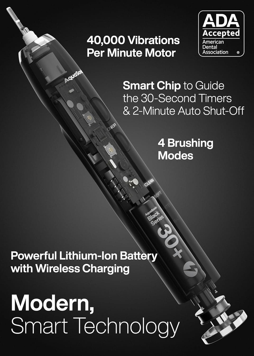 Aquasonic Black Series Ultra Whitening Toothbrush – ADA Accepted Electric Toothbrush- 8 Brush Heads &amp; Travel Case – 40,000 VPM Electric Motor &amp; Wireless Charging - 4 Modes w Smart Timer : Health &amp; Household thumbnail 4