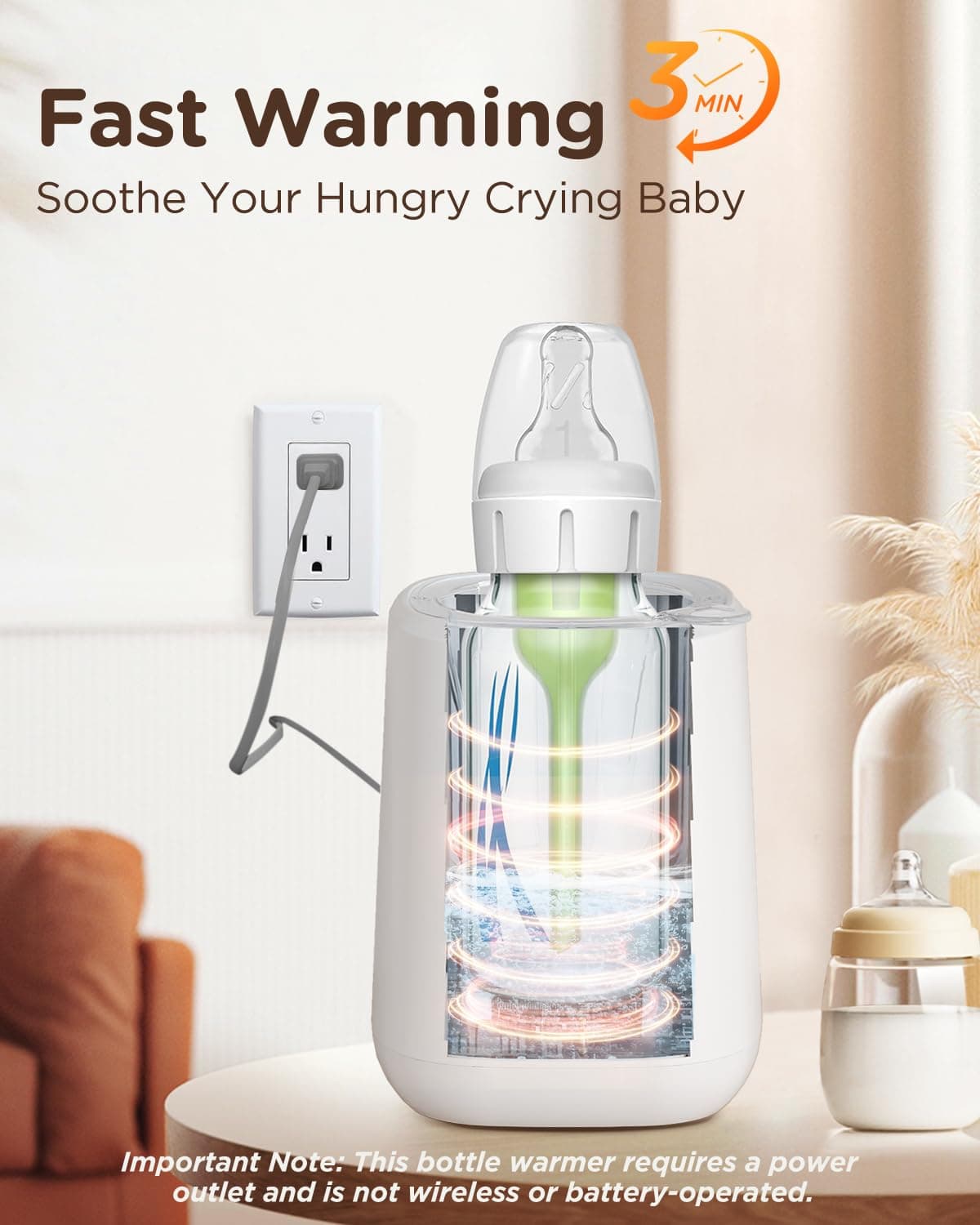 Bear Baby Bottle Warmer, Milk Warmer Breastmilk Bag Formula Fast Warming for New Born Baby Bottles, with Time Temp Control Automatic Shut Off at Home Use : Baby thumbnail 3