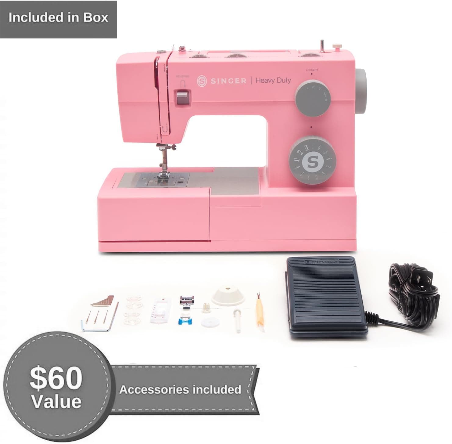 SINGER® Heavy Duty 4411 (Pink) High Speed Sewing Machine + Accessories | 11 Built-In Stitches Deliver 69 Stitch Applications | 60% More Power, 1100 Stitches/Min | Metal Frame, 4-Step Buttonhole thumbnail 3