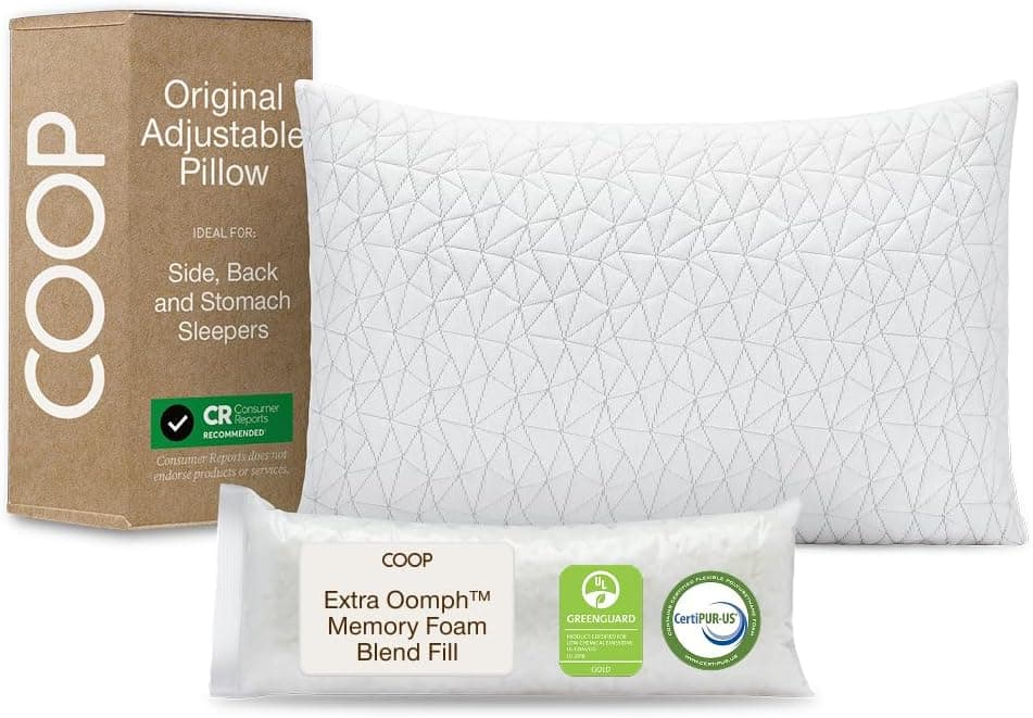 Coop Home Goods Original Adjustable Pillow, Queen Size Bed Pillows for Sleeping, Cross Cut Memory Foam Pillows - Medium Firm Back, Stomach and Side Sleeper Pillow, CertiPUR-US/GREENGUARD Gold : Home &amp; Kitchen image 1