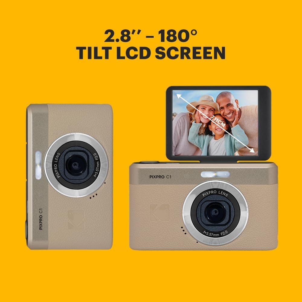 Kodak PIXPRO C1 Digital Camera with 13MP Sensor and 4X Optical Zoom - Compact Point and Shoot for Beginners with 180 Degree Flip Screen - 1080P HD Video for Travel and Vlogging - Tan : Electronics thumbnail 3