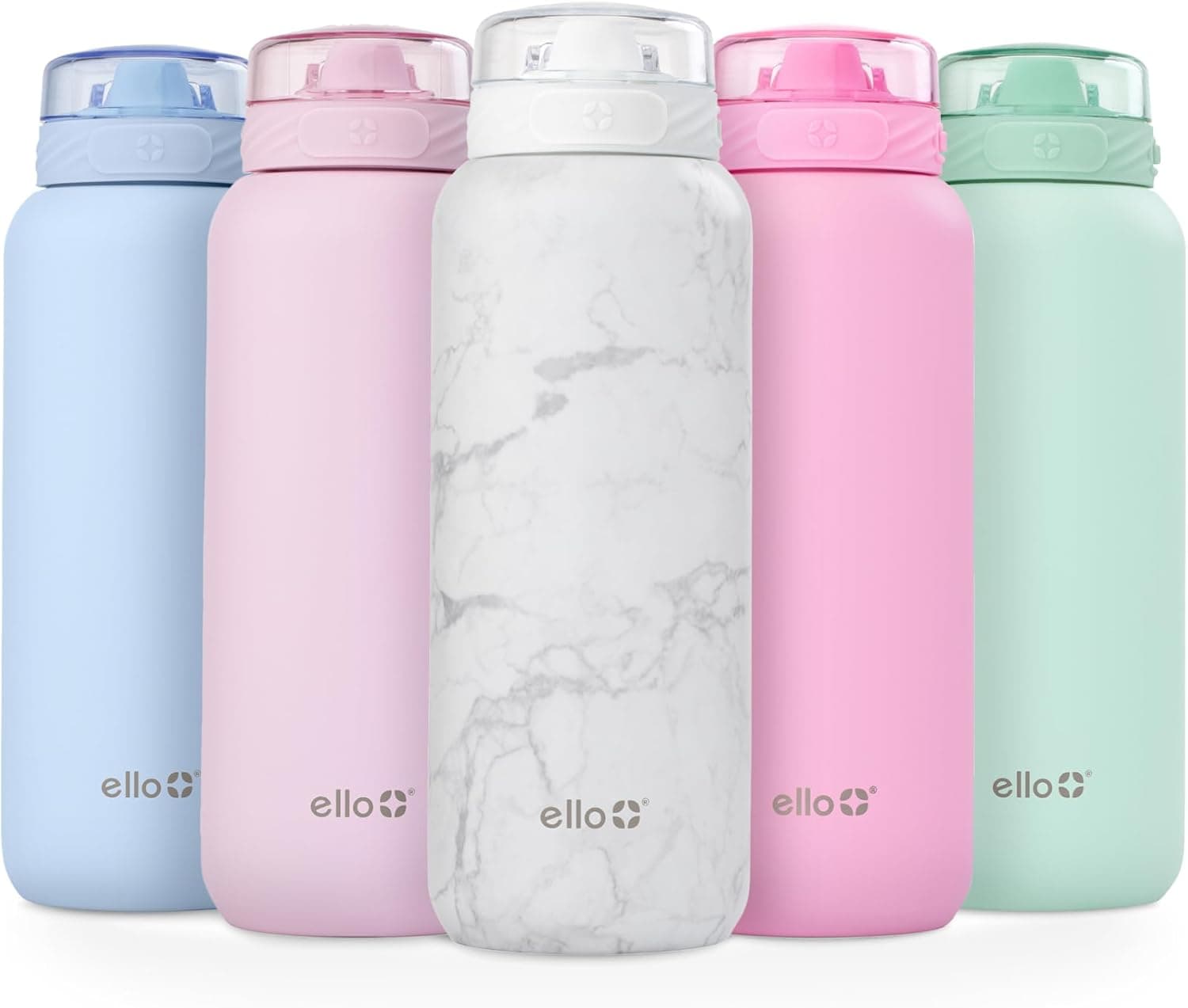Ello Cooper 40oz Stainless Steel Water Bottle with Straw and Carry Handle, Double Walled and Vacuum Insulated Metal, Leak Proof Locking Lid with Soft Silicone Spout, Reusable, BPA Free, White Marble : Sports &amp; Outdoors — Spring Gift Ideas gift idea