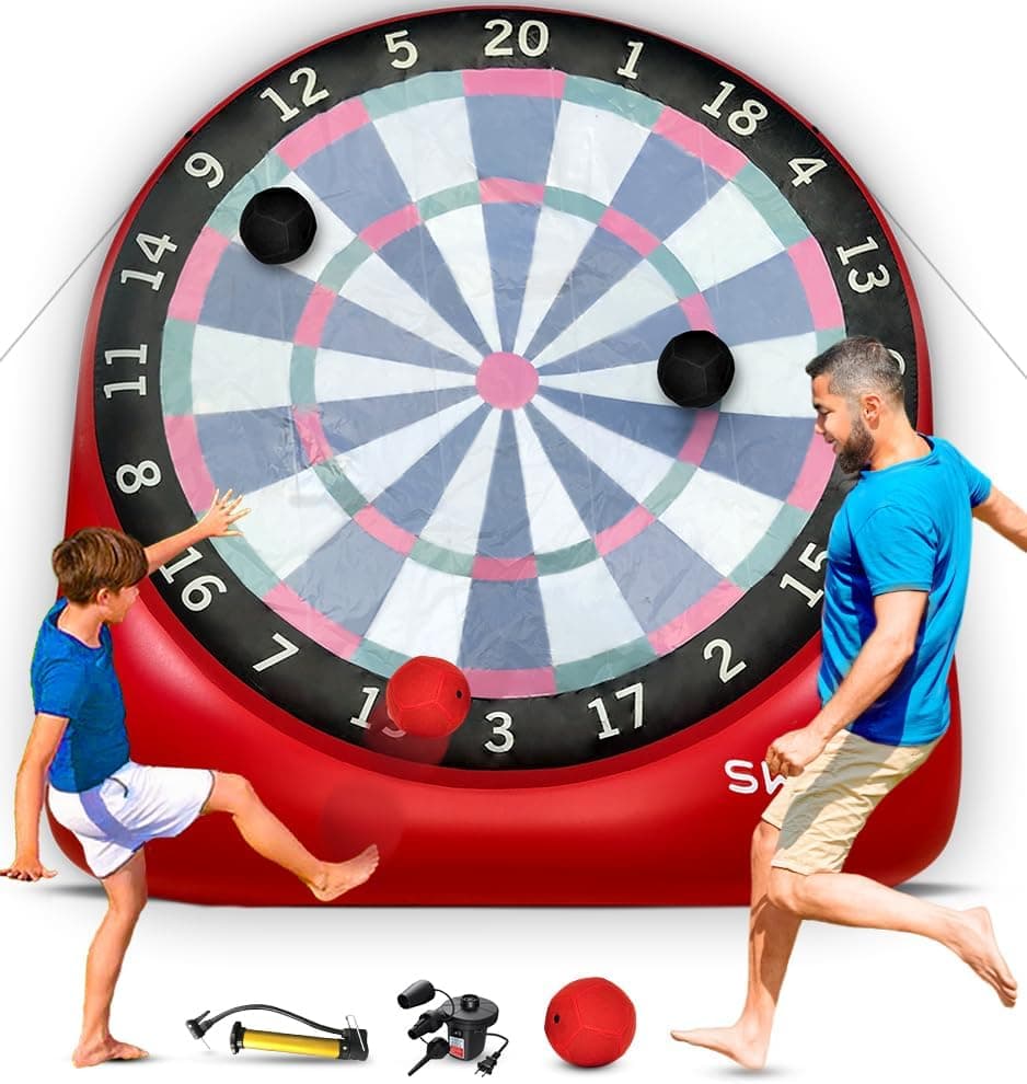 Swooc Games - Premium Inflatable Giant Kick Darts (15+ Ways to Play) - Jumbo Soccer Dartboard with Air Pump - Big Carnival Games - Giant Outdoor Games - Oversized Dart Board Yard &amp; Lawn Game : Sports &amp; Outdoors image 1