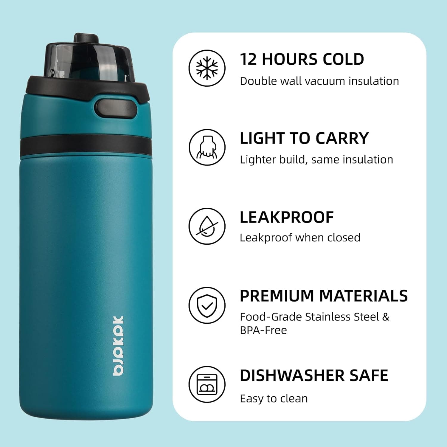 BJPKPK 17oz Insulated Water Bottle with Straw Spout Lid - Ocean Blue thumbnail 3