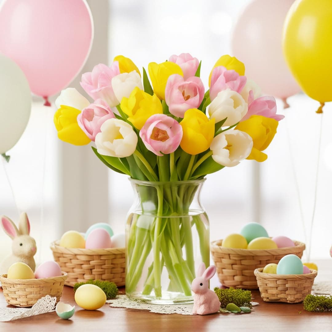 Benchmark Bouquets - Spring Tulips - Yellow, Pink and White Tulips - Easter Flowers for Delivery - Fresh Tulips - Easter Flowers for Women - Easter Gifts for Adults - Glass Vase Included (20 Stems) : Everything Else thumbnail 3