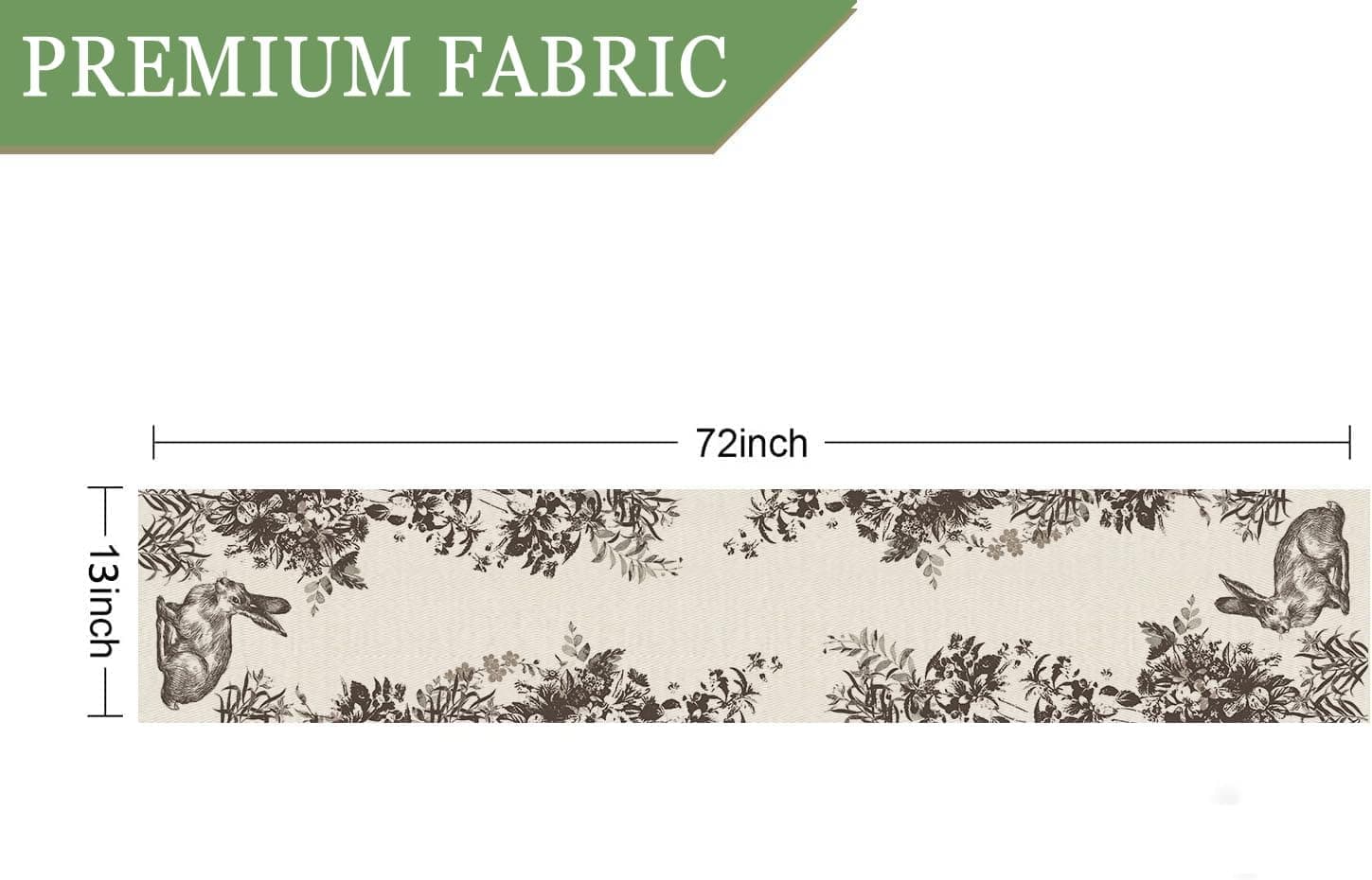 Easter Table Runner with Ink Floral Bunny Design - 13 x 72 Inch thumbnail 2