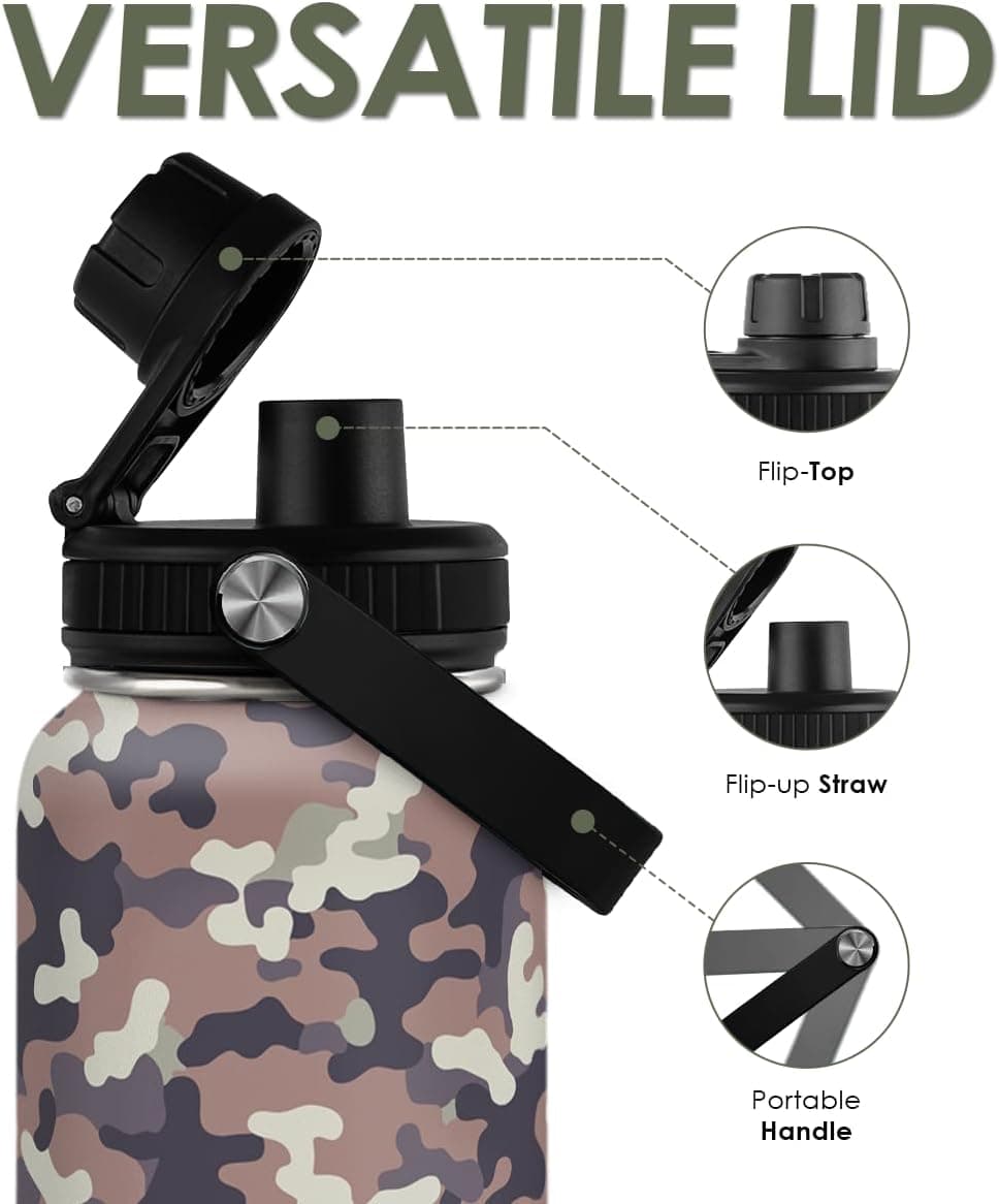 Camouflage Insulated Stainless Steel Water Bottle 32oz with Vacuum Chug Lid thumbnail 4
