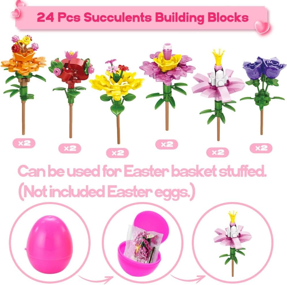 UMEELR Flowers Building Blocks - 24 Pack DIY Easter Egg Surprises thumbnail 4