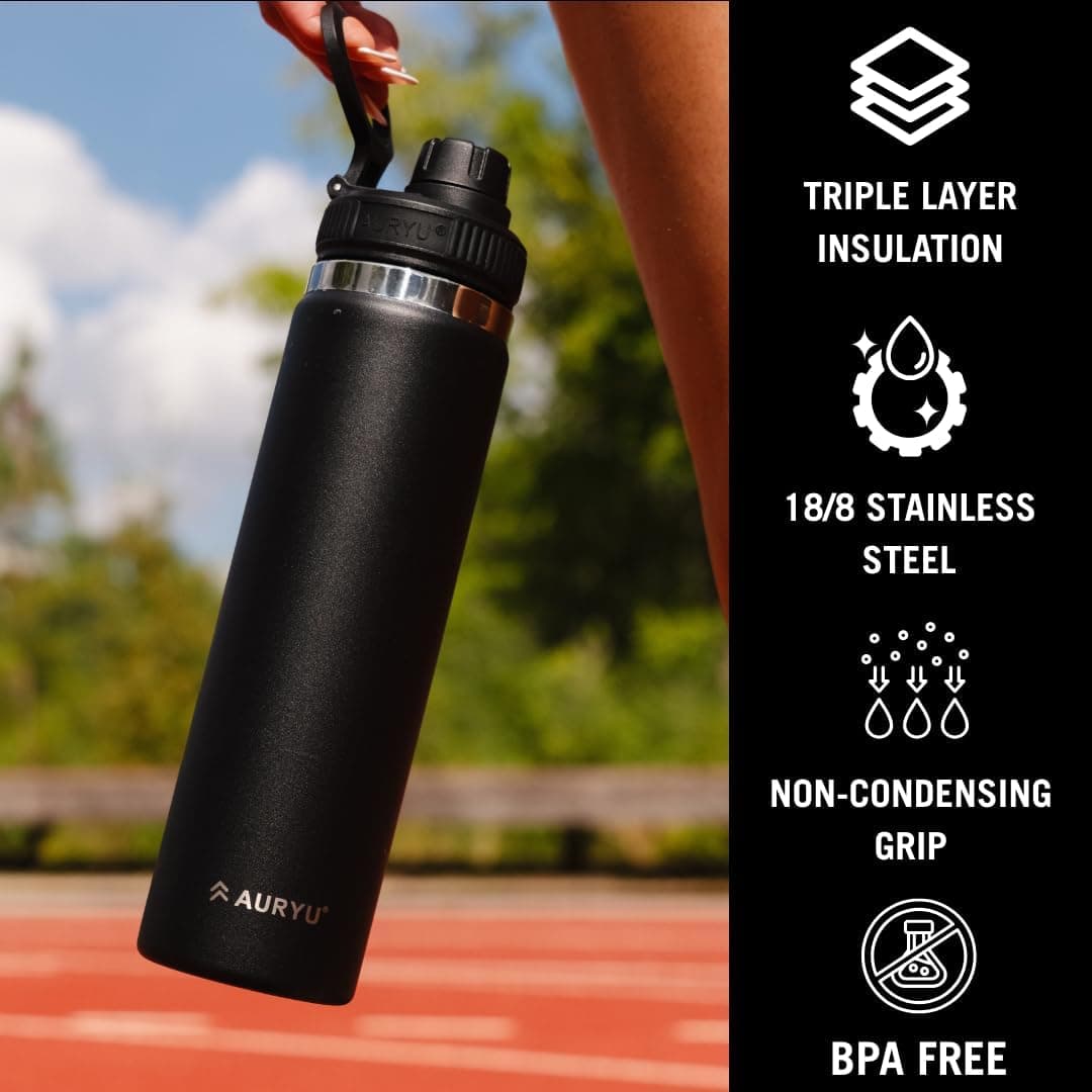 Auryu Black 24oz Triple-Walled Stainless Steel Water Bottle thumbnail 3