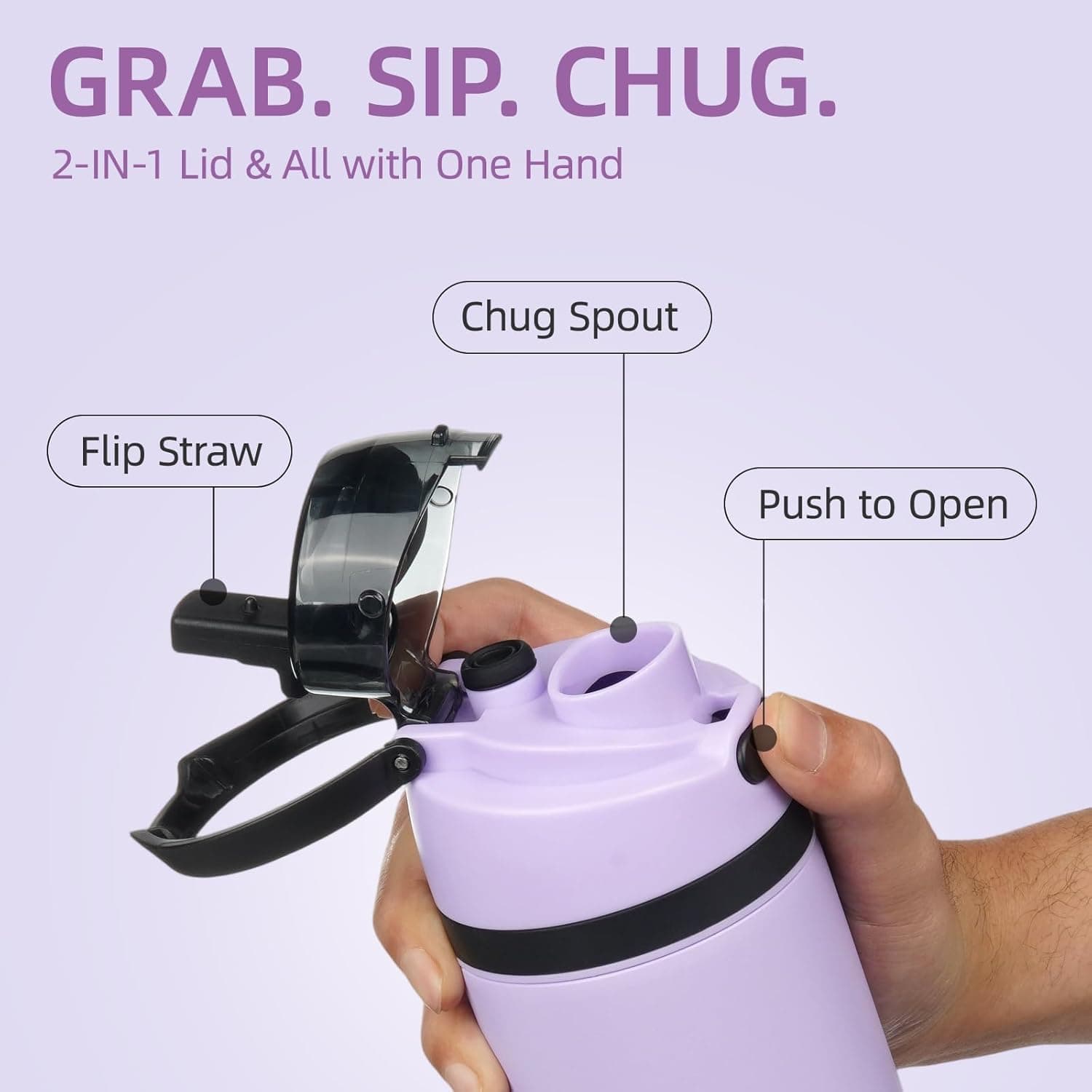 BJPKPK 25oz Insulated Water Bottle with 2-in-1 Straw Spout Lid - Lavender thumbnail 2