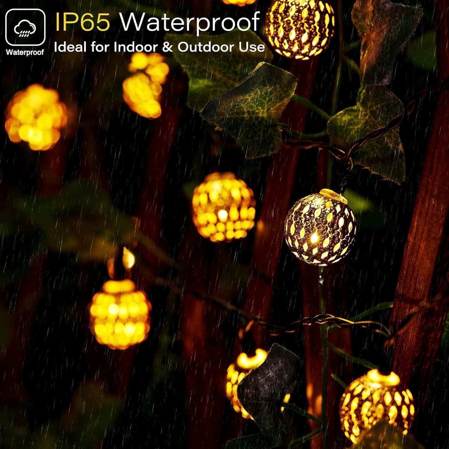 Brightown Solar Moroccan String Lights - 60 LED, 36 Ft Globe Fairy Lights thumbnail 3