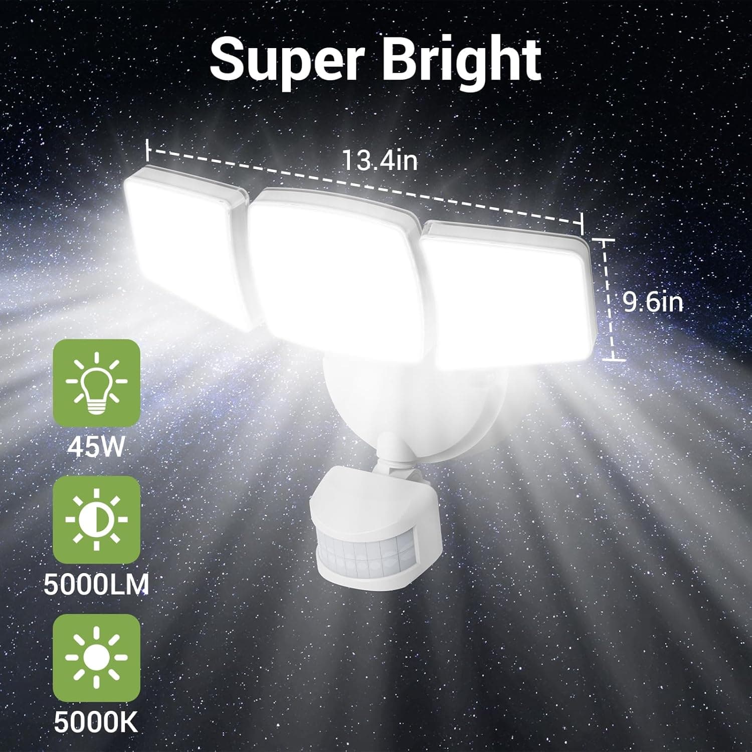 NOVOSTELLA Security Lights Motion Sensor Outdoor, 2Pack LED Flood Lights with Remote, Dusk to Dawn 45W 5000lm 5000K, 3 Heads Wired Wall Adjustable Floodlights, IP65 Waterproof for Garage Yard House - Amazon.com thumbnail 5