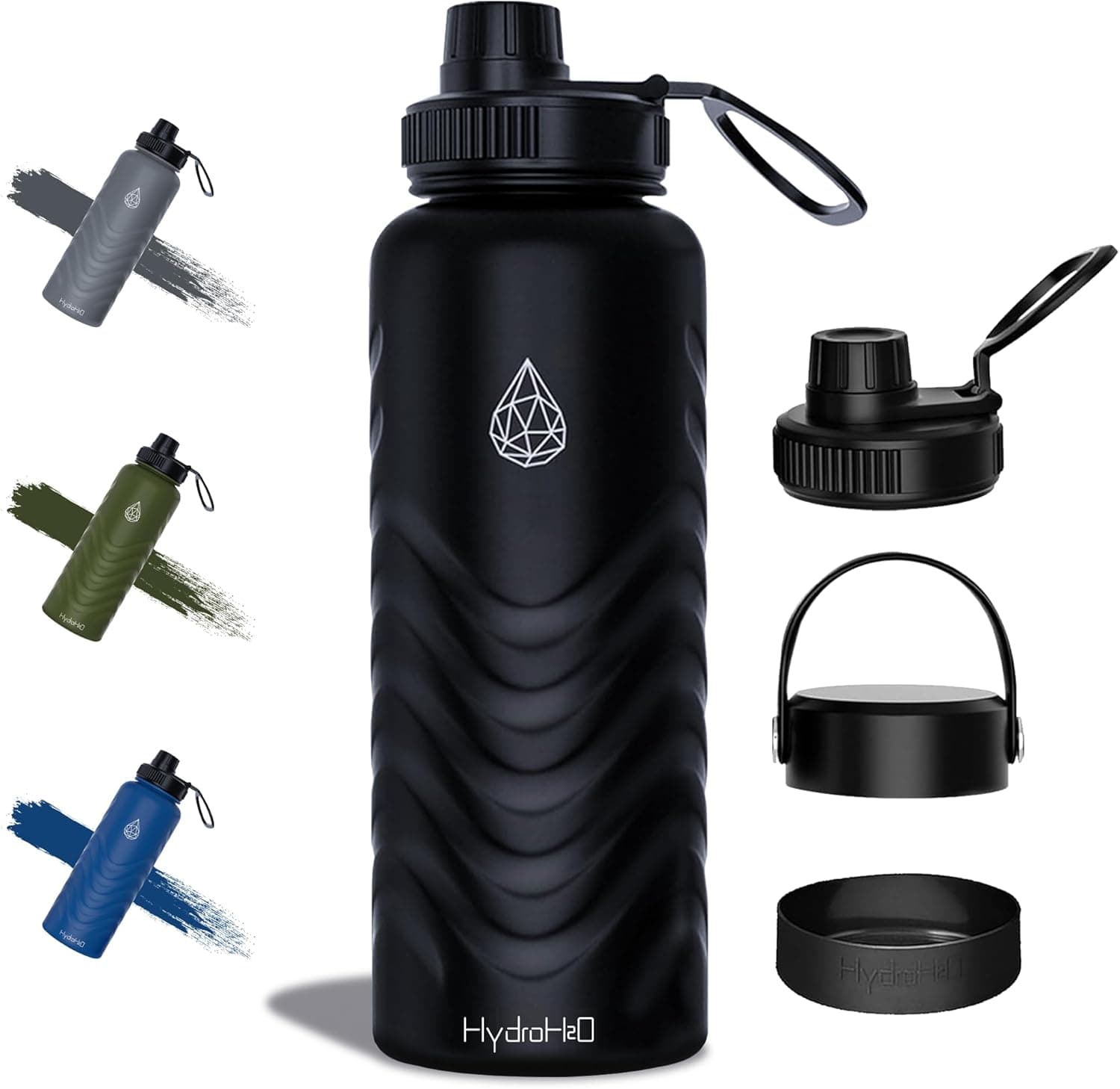 24oz Stainless Steel Insulated Water Bottle, 48H Cold &amp; 24H Hot, Leak-Proof Wide Mouth Lids (Straw &amp; Spout), BPA-Free Bottles, Mens Water Bottle for Gym, Hiking, Travel - Black : Sports &amp; Outdoors image 1