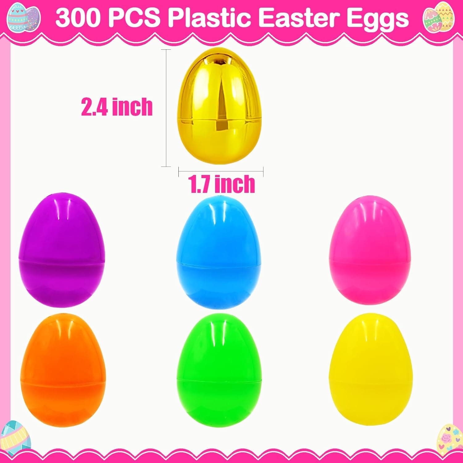 ZICZLI 300 PCS 2.4" Fillable Plastic Easter Eggs with 6 Golden Eggs, Empty Colorful Eggs for Kids Easter Hunt Classroom Rewards Basket Stuffers Easter Party Favors : Toys &amp; Games thumbnail 2