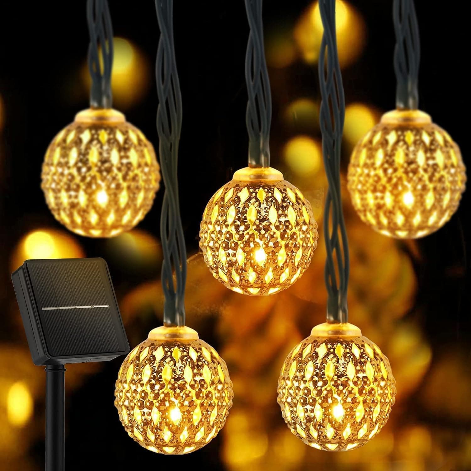 Brightown Solar Moroccan String Lights - 60 LED, 36 Ft Globe Fairy Lights image 1