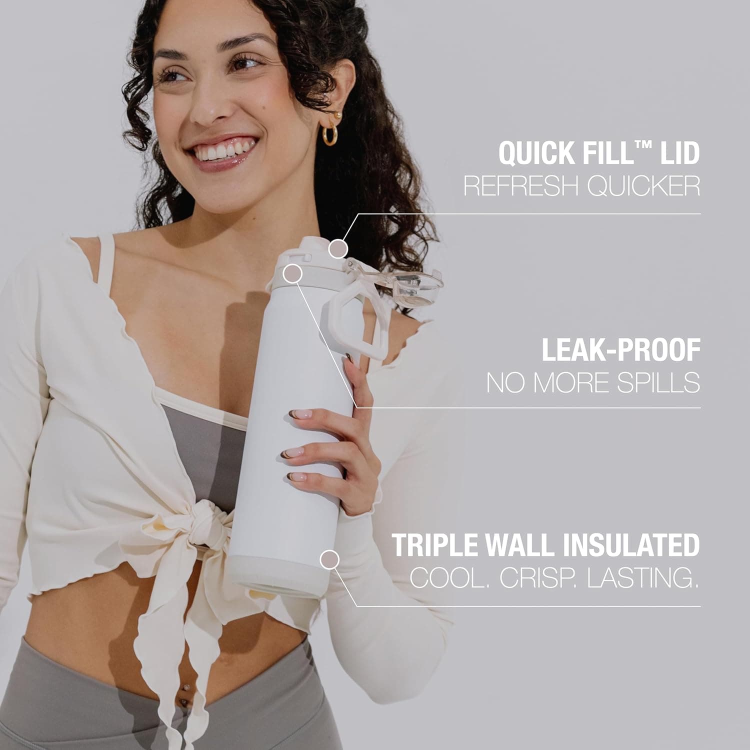 ZULU Powerfill Pro 32oz Stainless Steel Water Bottle with Quick Fill Lid, Triple Walled Vacuum Insulated Metal, Leak Proof Locking Lid, Sip and Chug, Reusable BPA Free, White : Sports &amp; Outdoors thumbnail 2