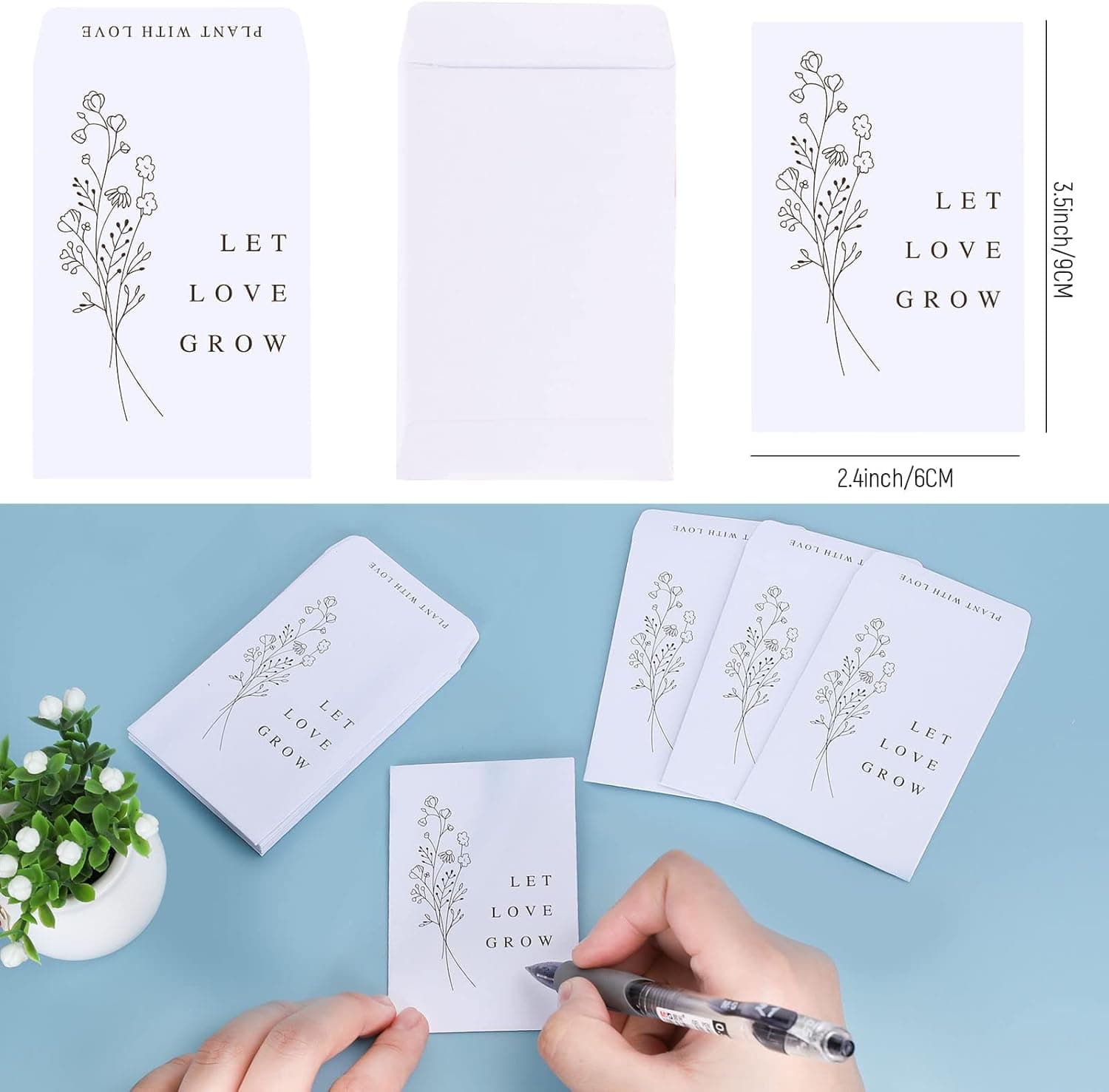 Whaline 200 Pack Wedding Favor Packets - Let Love Grow Self-Adhesive Envelopes thumbnail 2