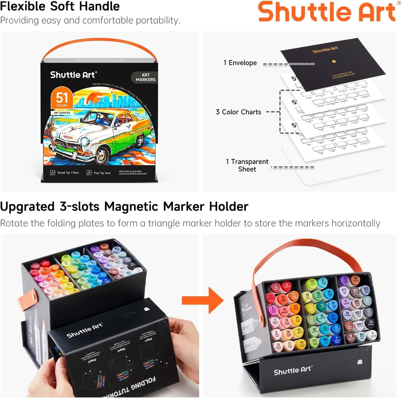 Shuttle Art 51 Colors Alcohol Markers, 50 Colors Dual Tip Art Marker Set Plus 1 Colorless Blender with Marker Case Perfect for Illustration Students Adult Coloring Sketching : Arts, Crafts &amp; Sewing thumbnail 4