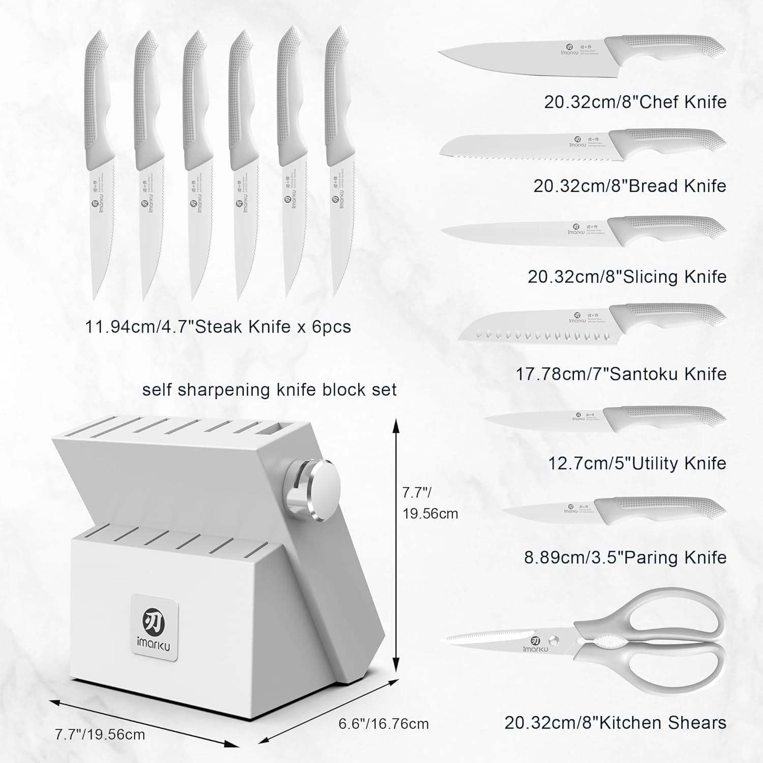 imarku 14-Piece Kitchen Knife Set, Gray Gyutou Knife Sets with Block and Build-in Sharpener, Ultra-Sharp Steak Knives Set of 6, Ergonomic Handle, Dishwasher Safe, New Apartment Essentials: Home &amp; Kitchen thumbnail 5