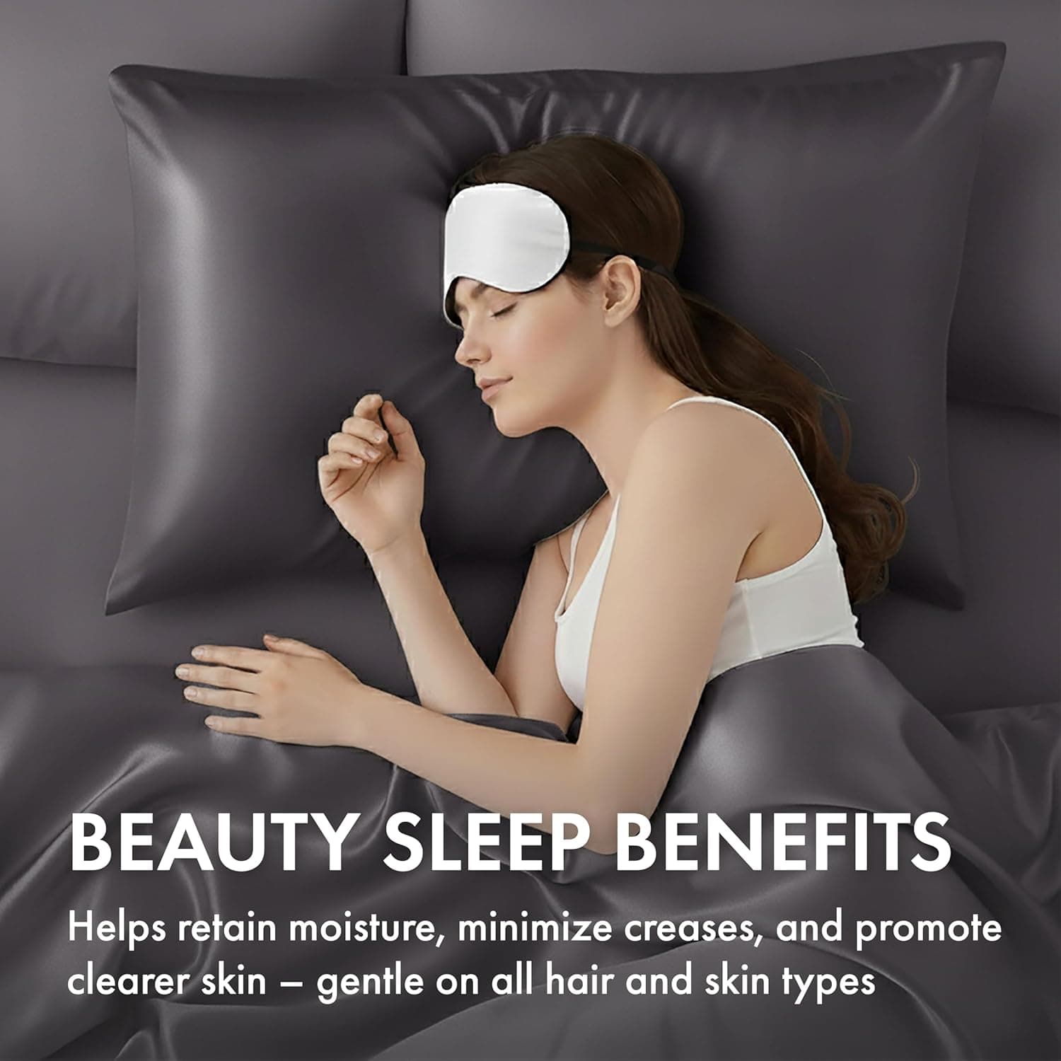 MAVIÉ Satin Pillowcase Set - Queen Size, Dark Grey, 2 Pack thumbnail 5