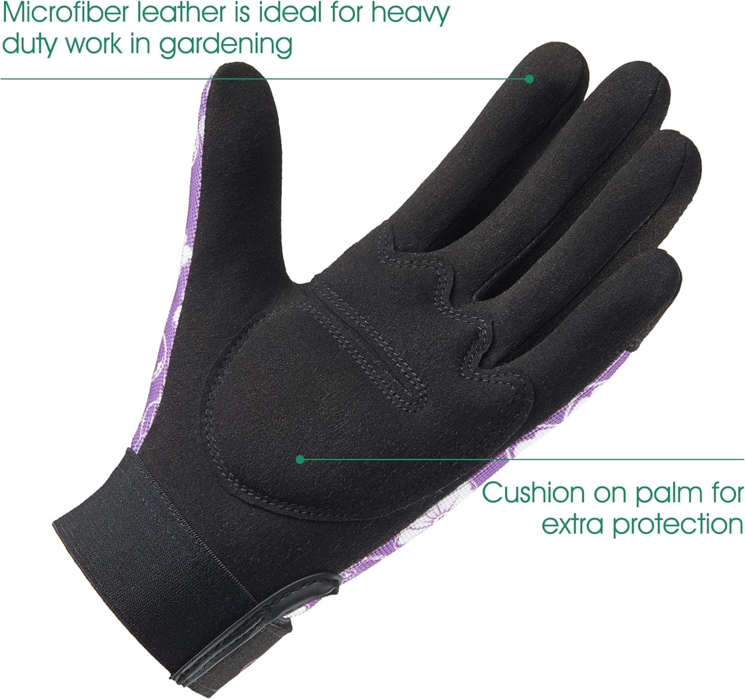 COOLJOB Medium Gardening Work Gloves for Women - Thorn Proof Purple Floral thumbnail 3