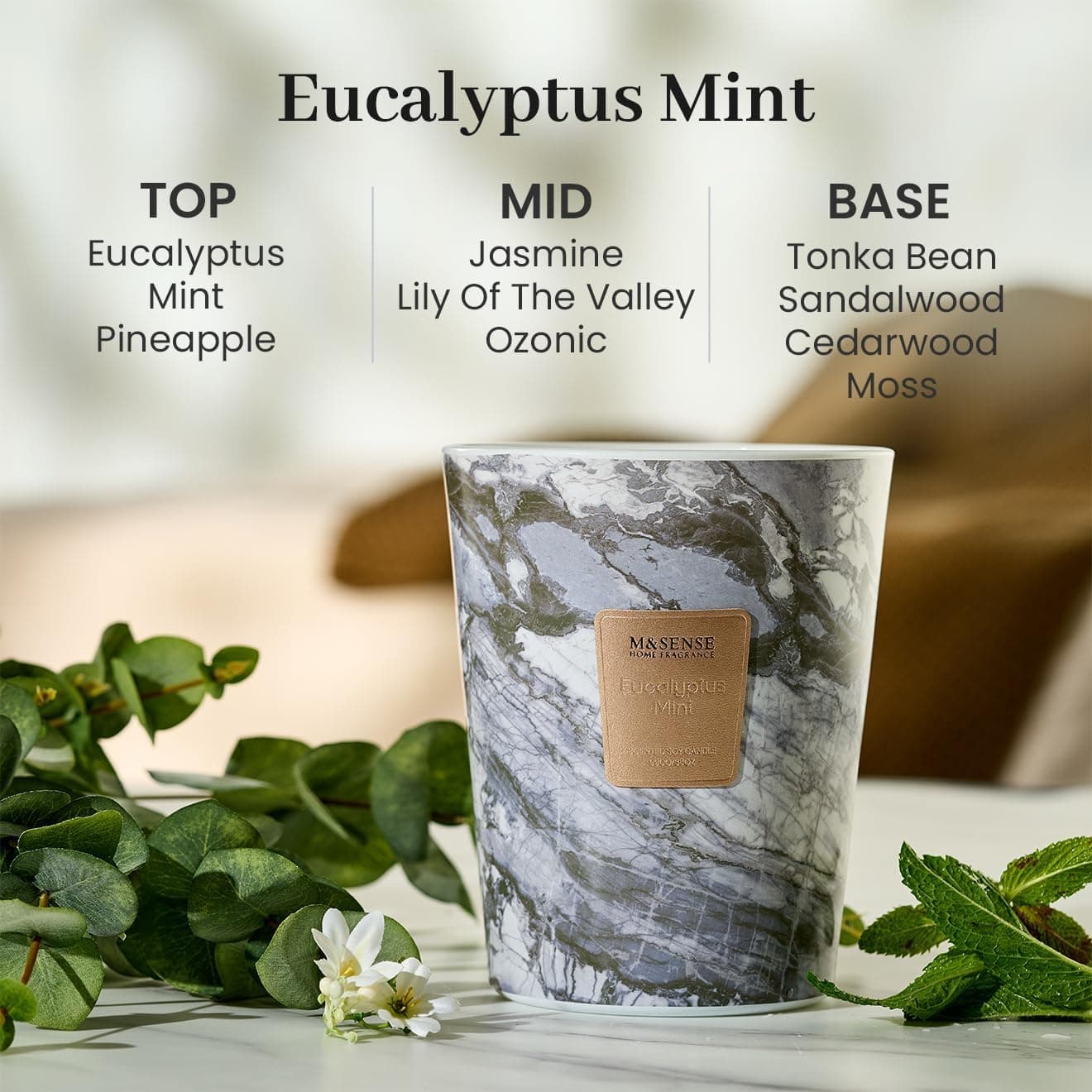 M&SENSE Extra Large 3-Wick Eucalyptus Mint Scented Candle thumbnail 3