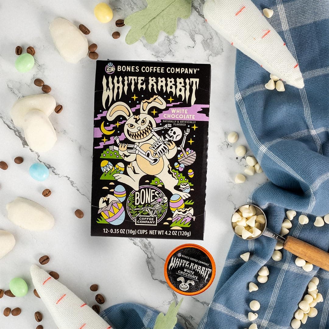 Bones Coffee Company White Rabbit White Chocolate Flavored Coffee Pods thumbnail 2