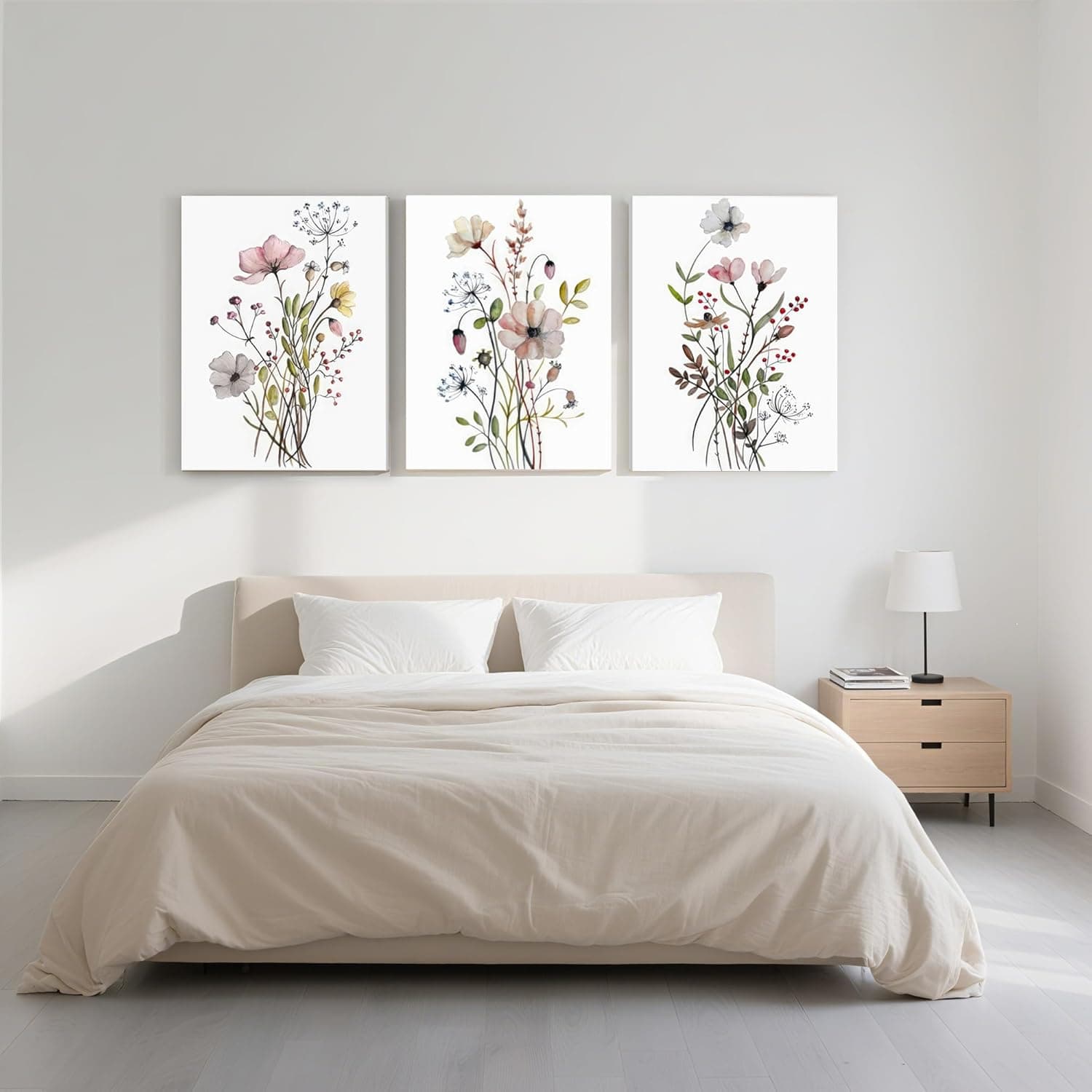 WRFON UnFramed Botanical Canvas Wall Art Set of 3, Watercolor Floral Prints, Framed Flower Wall Decor for Bedroom Bathroom Living Room, 12x16 Inch Each: Posters &amp; Prints thumbnail 4