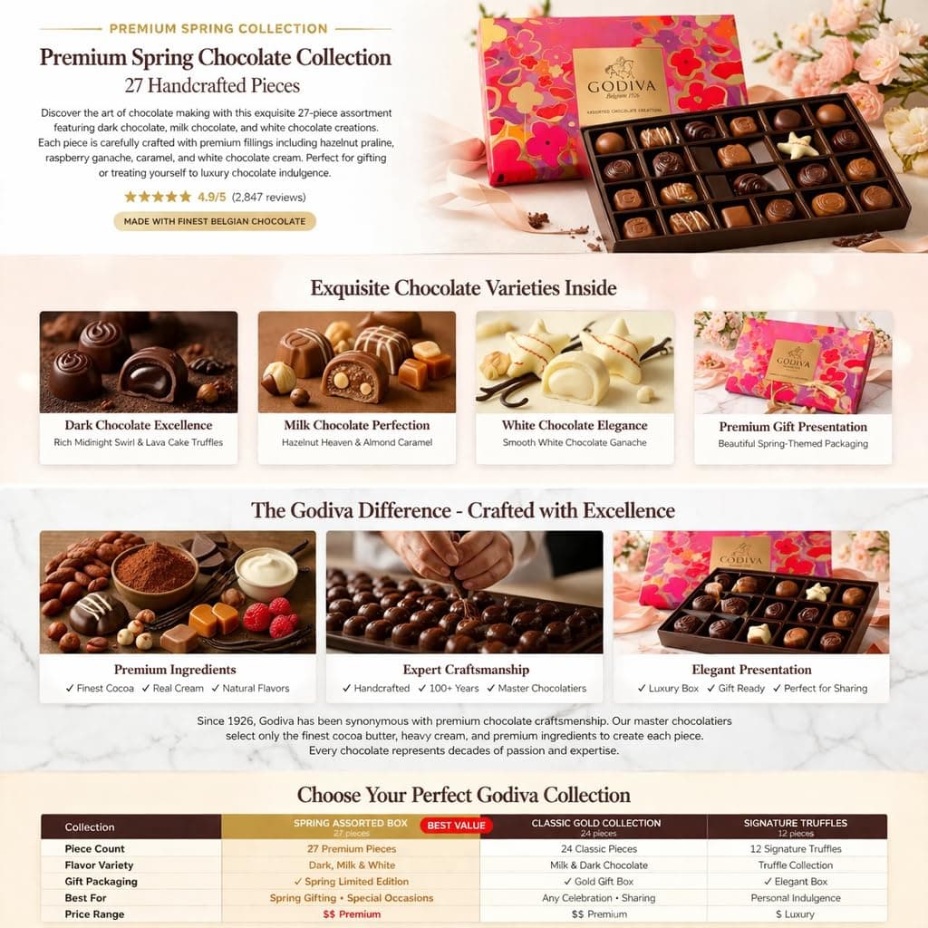 Godiva Assorted Chocolate Creations Spring Box 27 Pieces thumbnail 2