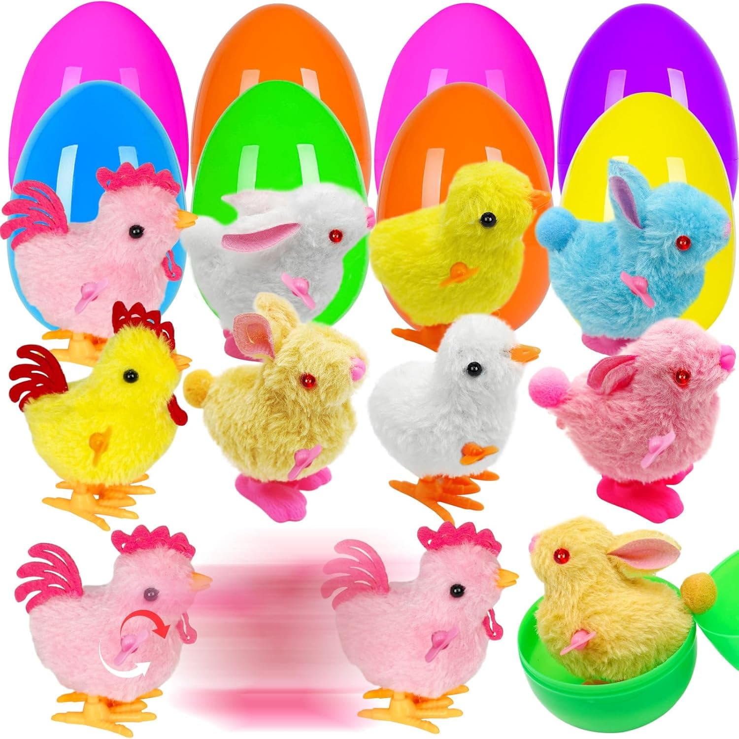 ZICZLI Jumbo 4" Easter Eggs Filled Wind-up Toys, 8 Pack image 1