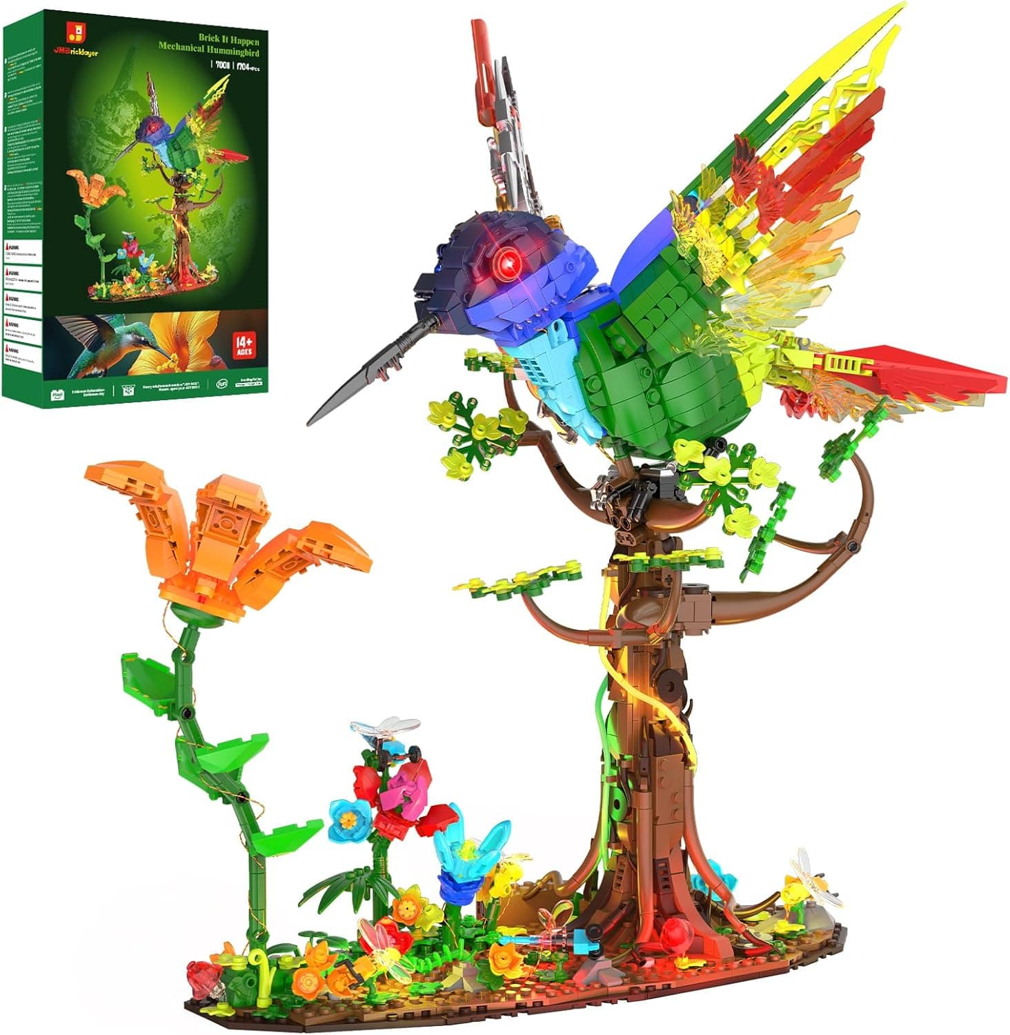 JMBricklayer Mechanical Hummingbird Building Set with LED Light, Bird Model Sets for Adults, Flower Animal Collection Toy, Art Creative Gifts, Home &amp; Office Décor, Ideas for Women &amp; Men Kids 14+ : Toys &amp; Games image 1