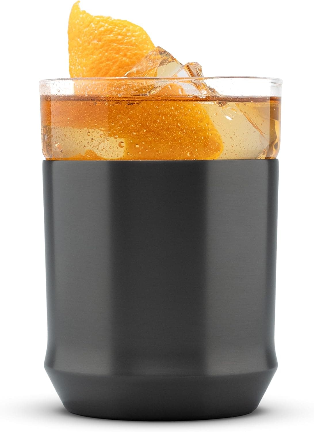 Elevated Craft Hybrid Cocktail Glass Premium Vacuum Insulated Steel Base with Removable Insert - 12oz Rocks Glass, Double Old Fashioned Lowball for Bourbon, Whiskey - Gunmetal Black: Old Fashioned Glasses — Spring Gift Ideas gift idea