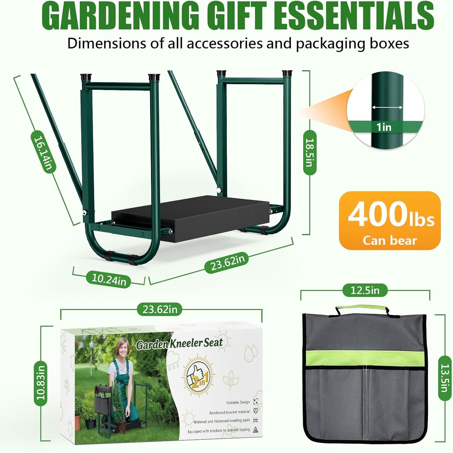 seasky Foldable Garden Kneeler and Seat, Anti-Tipping Heavy Duty 400 lbs Capacity, Widened Thick Soft Kneeling Pad, Gardening Stool with Tool Bag, Gifts for Women Seniors Parents : Patio, Lawn &amp; Garden thumbnail 2