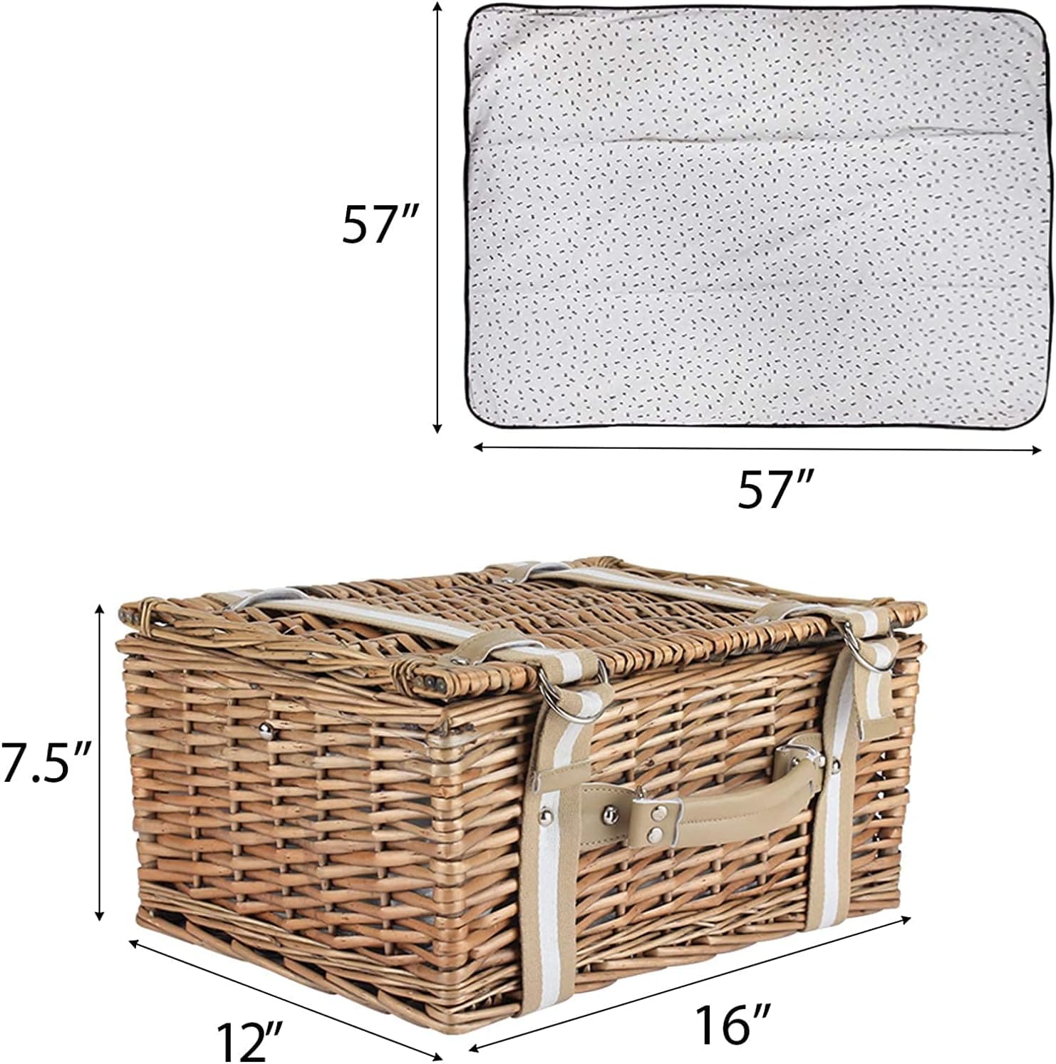 Willow Picnic Basket Set for 2 with Insulated Cooler Bag and Waterproof Blanket thumbnail 3