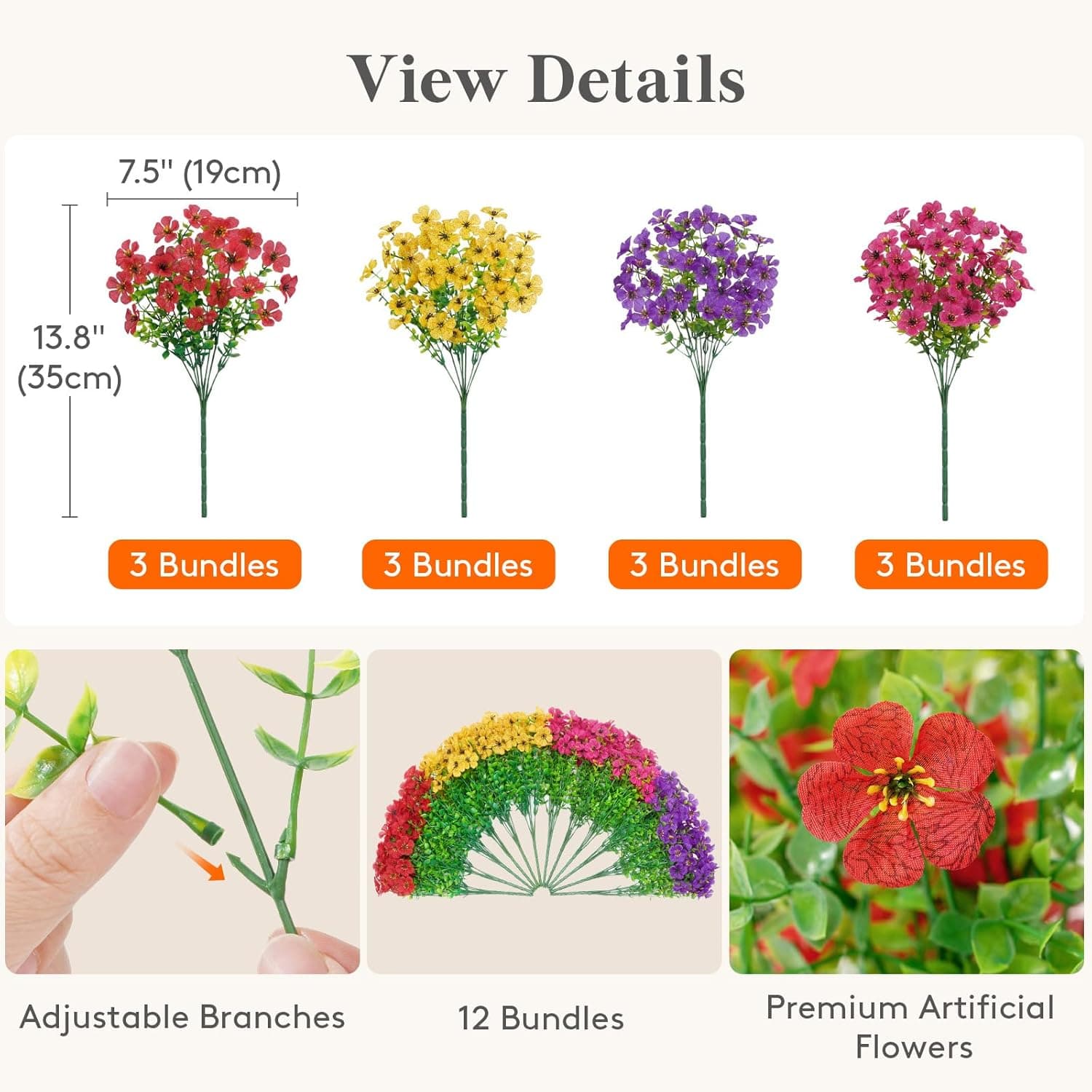 Lifewit Artificial Flowers for Outdoors, 12 Bundles Plastic Fake Flowers Daisy for Home Garden Decor, Faux Plants for Spring Summer Porch, Window Box, Vase Decoration(4 Mix Color) : Home &amp; Kitchen thumbnail 2