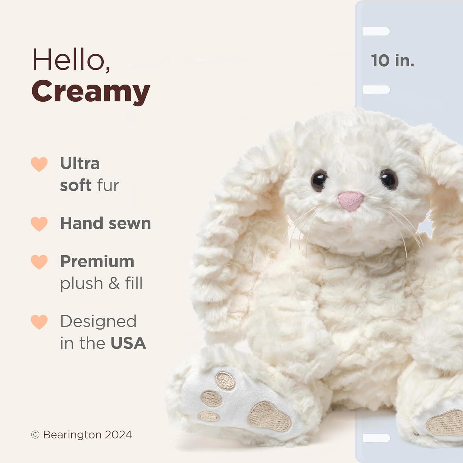 Bearington Creamy The Easter Bunny Stuffed Animal - 10" Soft Plush Rabbit Toy thumbnail 2