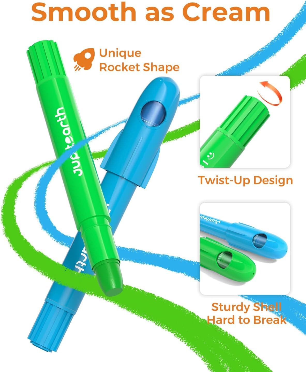 JUPITEARTH 12 Colors Twist Crayons for Toddlers 1-3, Non-Toxic Washable Crayons for Ages 4-8 with Storage Bucket, Ultra-Silky and Easy to Hold Art Supplies,Ideal Christmas Gift for Boys and Girls : Toys &amp; Games thumbnail 5