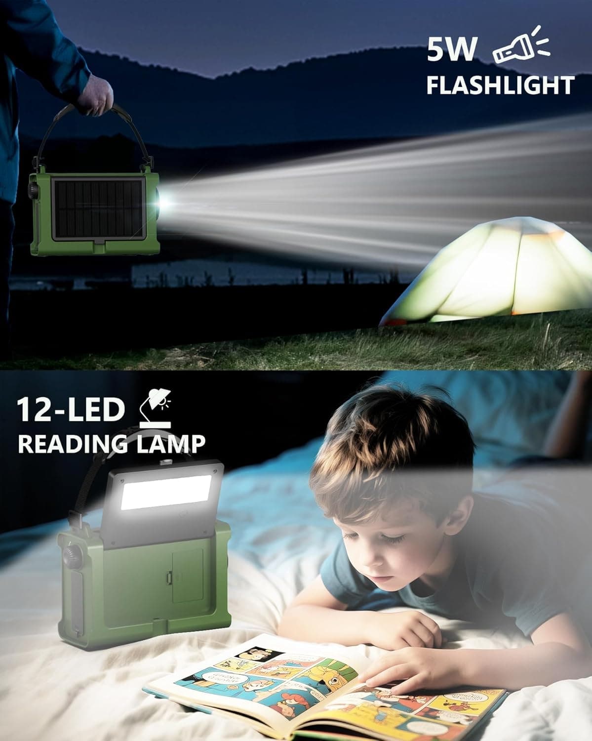 Emergency Weather Radio with Large Solar Panel, Efficient Hand Crank &amp; Real 12000mAh Battery | AM/FM/NOAA Bands, LED Flashlight, Reading Lamp, SOS Alarm &amp; Phone Charger for Camping &amp; Emergencies : Electronics thumbnail 5