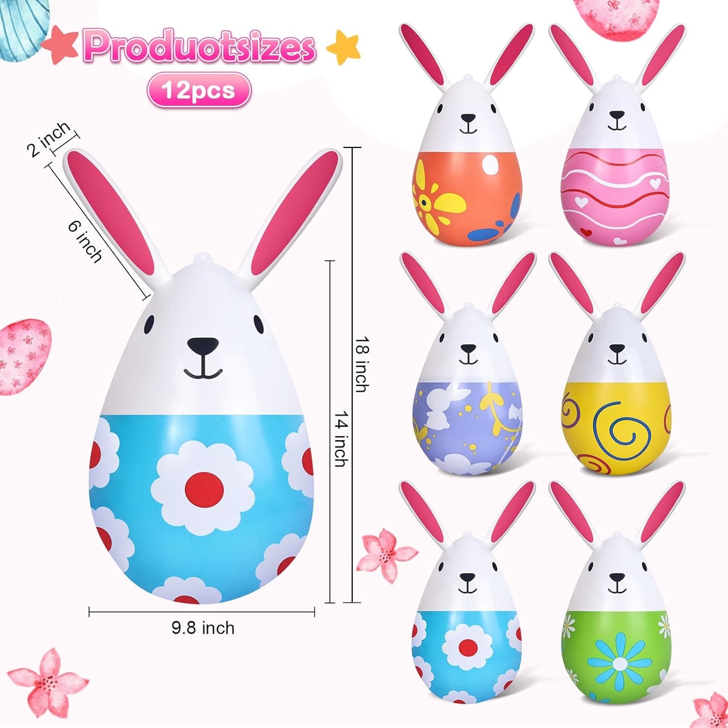 12 Pack 18 Inch Inflatable Easter Eggs with Rabbit Shapes thumbnail 5